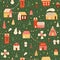 Christmas city in the snow. Magical Christmas village seamless pattern. Happy New Year repeated background. City, houses