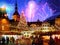 Christmas in City Tallinn Town Hall square fireworks celebrating New Year , ,Tree decoration illumination night  light  ,people wa