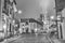 Christmas cityscape, black-and-white - evening view of the Monument Saint John of Nepomuk and the Cathedral of St. John the Baptis