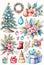 Christmas Clip Art, Watercolor, AI Generated