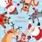 Christmas collection with cute animals in the dance: a hare, deer, bear, snowman, squirrel, wolf, Santa Claus. Greeting