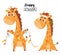 Christmas collection of cute giraffes with garland and wearing Santa hat. Vector illustration. Funny animal characters