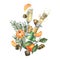 Christmas collection with levitation tangerines, sweets, spices, champagne and plants. Watercolor illustration, hand