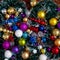 Christmas collection of New Year decorations. Christmas background with balls.