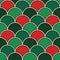 Christmas color fish scale wallpaper. Asian traditional ornament with scallops. Seamless pattern with semicircles