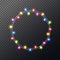 Christmas color lights wreath. Glowing colorful xmas garland. Merry Christmas luxury frame. Holiday design for greeting