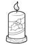 Christmas coloring book or page. Candle black and white vector illustration