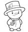 Christmas coloring book or page. Snowman black and white vector illustration