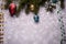 Christmas composition balls serpentine  branches on a gray background