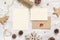Christmas Composition with a cards and sealed envelope flat lay. Holiday mockup