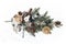 Christmas composition with fir tree branch, new year wooden toys, perfume bottles, dried fruits and plants