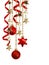 Christmas composition with hanging red decorations and silk twisted ribbons