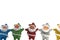 Christmas composition. Multi-colored Santa Claus decorations on white background. copy space