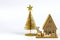 Christmas composition. small Christmas tree, and craft decorations on a white background. New Year concept.