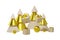 Christmas composition wooden Golden Christmas trees balloons and gifts isolated white.