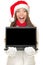 Christmas computer woman holding notebook