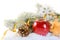 Christmas concept background with fir tree, apple, spices and co