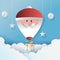 Christmas concept balloon Santa Claus is flying sending gifts paper cut style vector illustration.