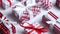 Christmas concept. Close up on festive paper wrapped gifts with ribbon