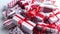 Christmas concept. Close up on festive paper wrapped gifts with ribbon