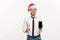 Christmas Concept - Handsome Business man talking on phone and holding glass of champange celebrating Chirstmas and New