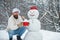 Christmas cookery. Snowman and funny bearded chefs friends. Merry Christmas and happy holidays. Christmas menu for