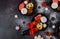 Christmas cookies in iron pan on a dark wooden table