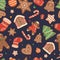 Christmas Cookies Seamless Pattern,Xmas Festive Background with Star, Sock, Tree, Heart and Gingerbread House Pastry