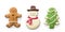 Christmas cookies, snowman, X`mas tree, gingerbread isolated on white background with clipping path for Xmas party holiday