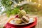 Christmas cookies, tasty macaroons on plate