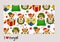 Christmas Corgi Heads with Deer Antlers, Christmas decorations with Santa and Elf Hats, Gift Boxes and Wreath. Seamless