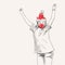 Christmas at Coronavirus illustration. Dancing preteen girl in red face mask and santa hat, Happy celebrating Christmas