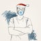 Christmas at Coronavirus illustration. Man with arms crossed over his chest wearing medical face mask, santa hat