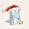 Christmas at Coronavirus illustration. Woman portrait wearing medical face mask and santa hat