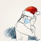 Christmas and Coronavirus people new normal. Sketch of woman in medical face mask, santa hat praying hands folded in worship