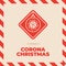 Christmas Coronavirus road sign. Flat cartoon Christmas ball Corona virus Bacteria Cell Icon in caution traffic signs. Warning