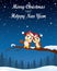 Christmas couple owls on the tree branch in night winter landscape
