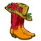 Christmas Cowboy boots and western hat with holida