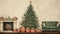 Christmas Coziness: Festive Living Room Illuminated by Twinkling Tree Lights