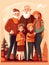 Christmas cozy happy family cartoon illustration. Generative AI