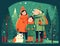 Christmas cozy happy family cartoon illustration. Generative AI