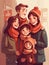 Christmas cozy happy family cartoon illustration. Generative AI