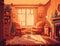 Christmas cozy room, cartoon illustration. Generative AI