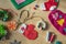 Christmas crafting supplies, handmade felt christmas stocking and decor