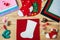 Christmas crafting supplies, handmade felt christmas stocking and decor