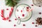 Christmas cranberry smoothie and yogurt with whipped cream