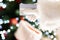 Christmas credit, santa hand and card and christmas tree