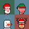 Christmas crypto characters NFT collection. Santa Claus, elf, reindeer, snowman pixel crypto art style