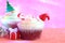 Christmas cupcake abstract ornament baking concept on defocused colorful background