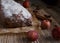 Christmas cupcake, cinnamon and star anise on wooden table